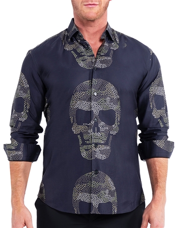 Maceoo Dress Shirt Black Skull Print