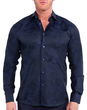 Maceoo Dress Shirt Blue Skull Print