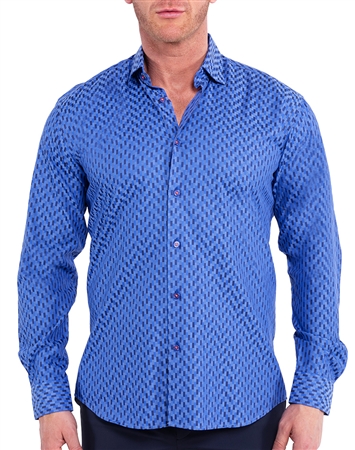 Maceoo Dress Shirt Blue Repeating Pattern