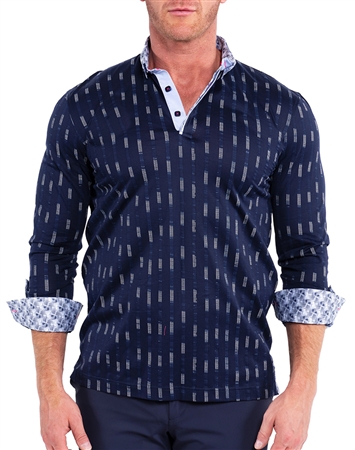 Maceoo Long Sleeve Polo Shirt Dashed Dynamic Pattern Blue