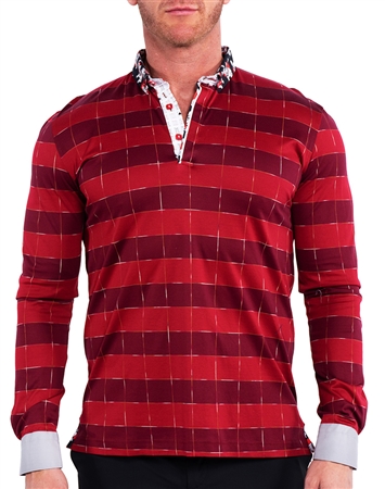 Maceoo Long Sleeve Polo Shirt Red Stripe