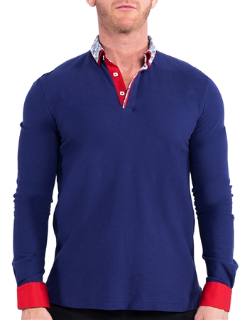 Maceoo Long Sleeve Polo Shirt Blue