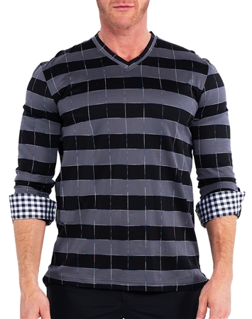 Maceoo V-Neck Jersey Grey Stripe