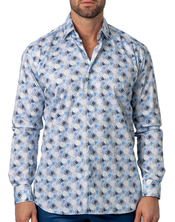 FIBONACCI DAISYMULTI BLUE,  long sleeve, shirt