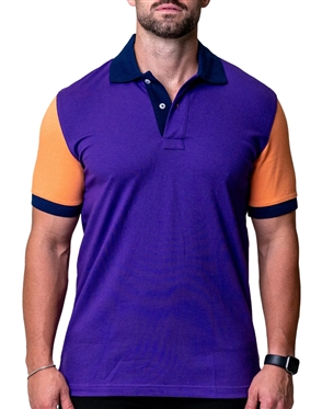 Maceoo Designer Short Sleeve Polo Shirts Purple Striped