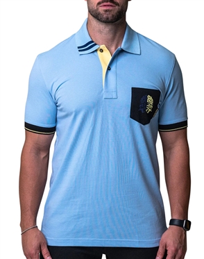 Maceoo Designer Short Sleeve Polo Shirts Mozart Classic Tip Blue