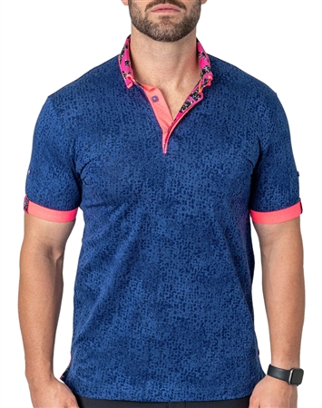 Maceoo Designer Short Sleeve Polo Shirts Mozart Classic Tip Blue