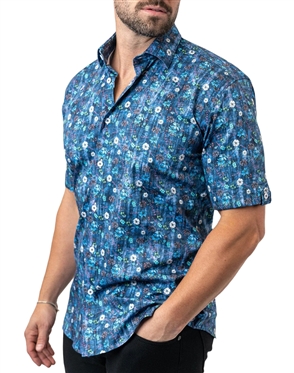 Maceoo Short Sleeve Shirt Galileo Floral 59 Blue