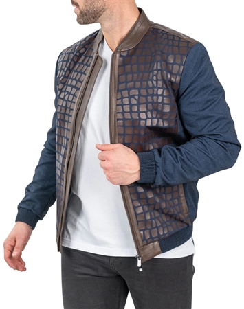 Maceoo Leather Jacket Cobblestone Navy