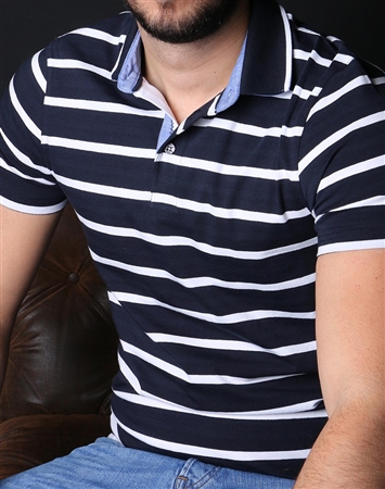 Modern Navy White Stripe Polo