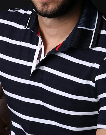 Luxury Navy and White Striped Polo