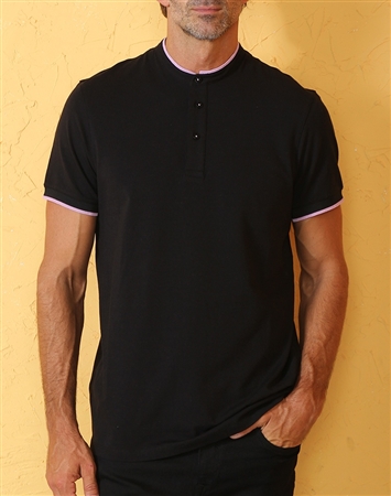 Modern Unique Black Henley Polo Shirt
