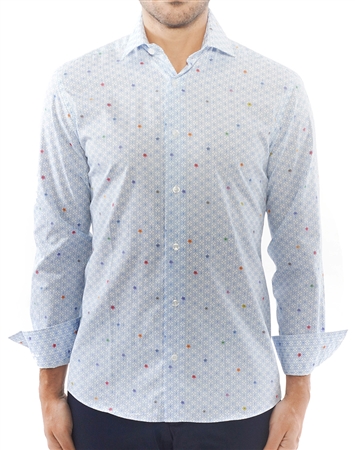 White Blue Geometric Print Shirt