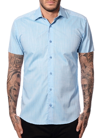 Short Sleeve Linen Shirt - Aqua Blue Shirt