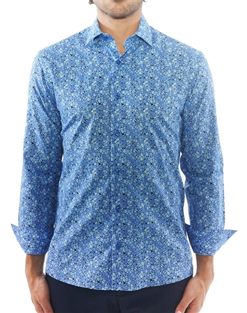 Navy Mosaic Print Dress Shirt