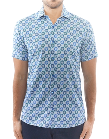 Blue Floral Short Sleeve Shirt
