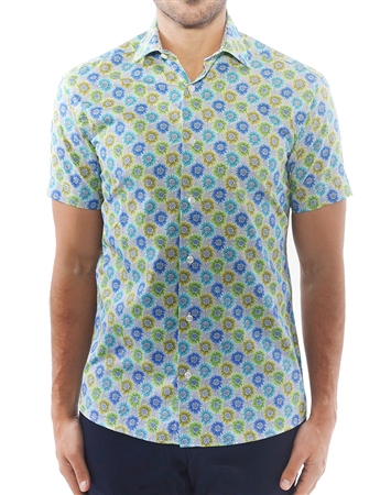 Green Floral Short Sleeve Shirt