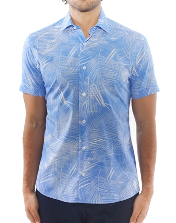 Blue and White Leaf Print Shirt