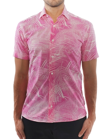 Pink and White Leaf Print Shirt