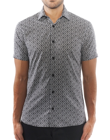 Black and White Geometric Print Dress Shirt