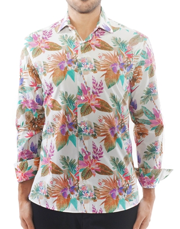 Multicolored White Floral Dress Shirt