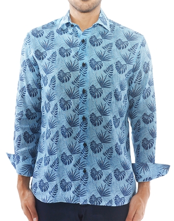 Turquoise Leaf Vine Stripe Shirt