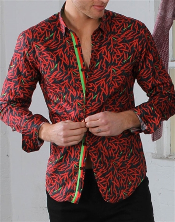 Chili Pepper Print Dress Shirt