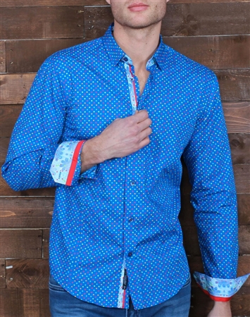 Blue Multi-dot Dress Shirt