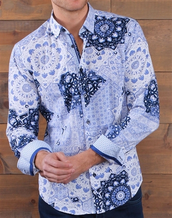 White Navy Floral Dress Shirt