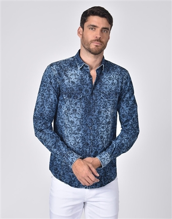 Luxury Sport Shirt - Denim Vine Print Dress Shirt