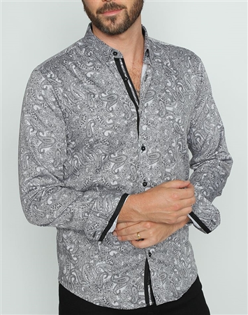 Designer Gray Paisley Button down