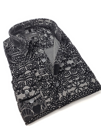 Edgy Black Dress Shirt with Velvet Skull