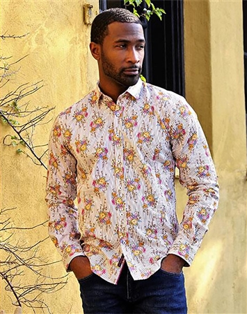 Stripped Floral Men’s Luxury Dress Shirt