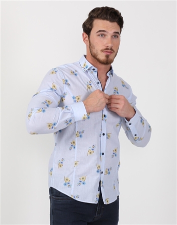 Classy Blue Floral Men’s Cotton Shirt