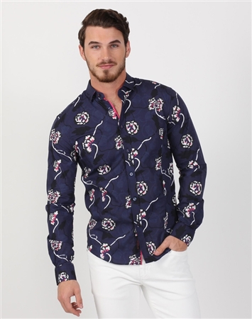 Slick Navy And Fuchsia Men’s Designer Shirts