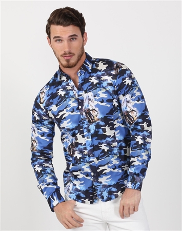 Blue Camo Men’s Luxury Dress Shirt