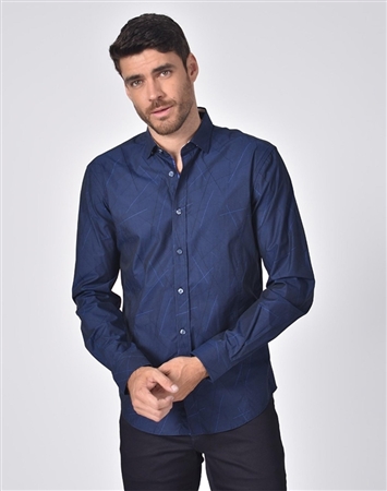 Luxury Sport Shirt - Retro Navy Jacquard Button Down