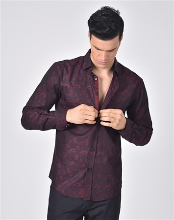 Luxury Sport Shirt - Elegant Burgundy Paisley Dress Shirt