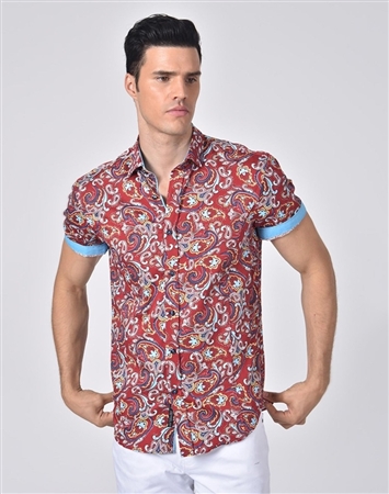 Luxury Sport Shirt - Fashionable Red Paisley Dress Shirt