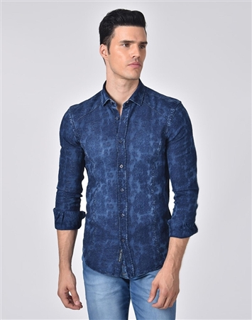 Austere Luxury Denim Floral Jacquard Shirt