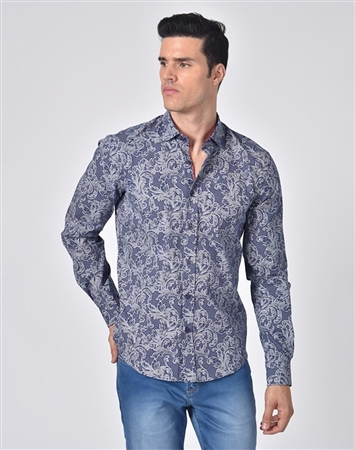 Austere Luxury Damask Print Shirt In Navy