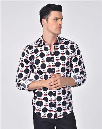 Austere Luxury Red Lips & Black Dots Print Shirt