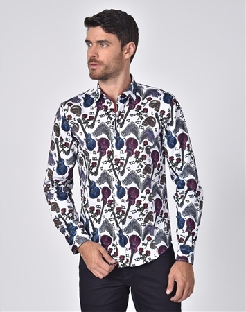 Austere Luxury Skulls And Roses Rock'n'Roll Print Shirt