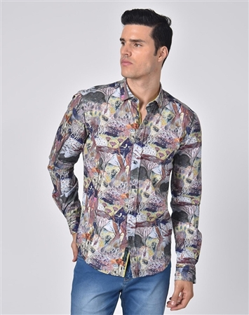 Luxury Sport Shirt - Multicolored Forest Print Dress Shirt