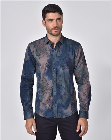 Austere Luxury Watercolor Rose Print Flocking Shirt