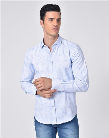 Austere Luxury Soft Blue Geo-Shapes Print Jacquard Shirt