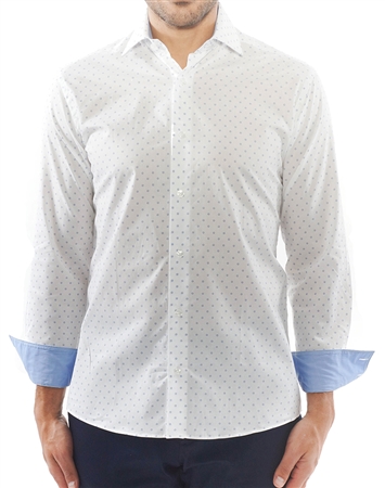 White Blue Circle Dot Dress Shirt | Luxury Sport Shirt