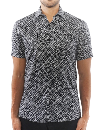 Black Geometric Line Print Dress Shirt