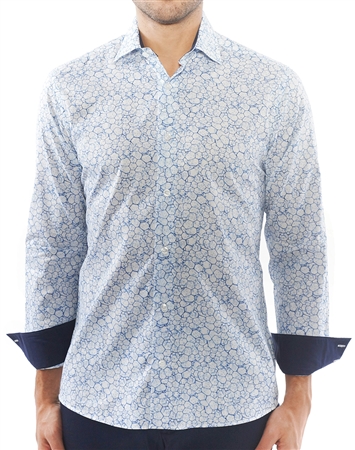 Blue Cobblestone Print Dress Shirt