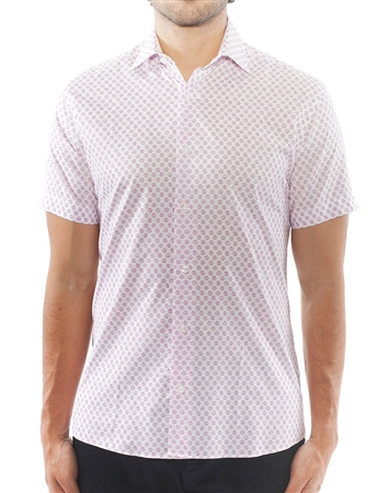 White Lavender Sketch Circle Print Dress Shirt | Short Sleeve Button Down